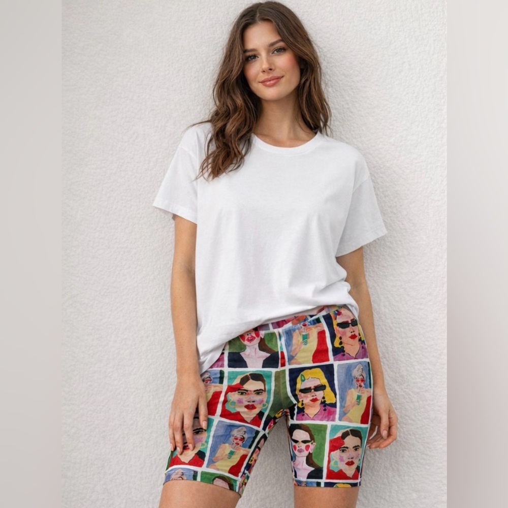 Zara Graphic Bike Shorts Size L Natacha Paschal Collab Athleisure